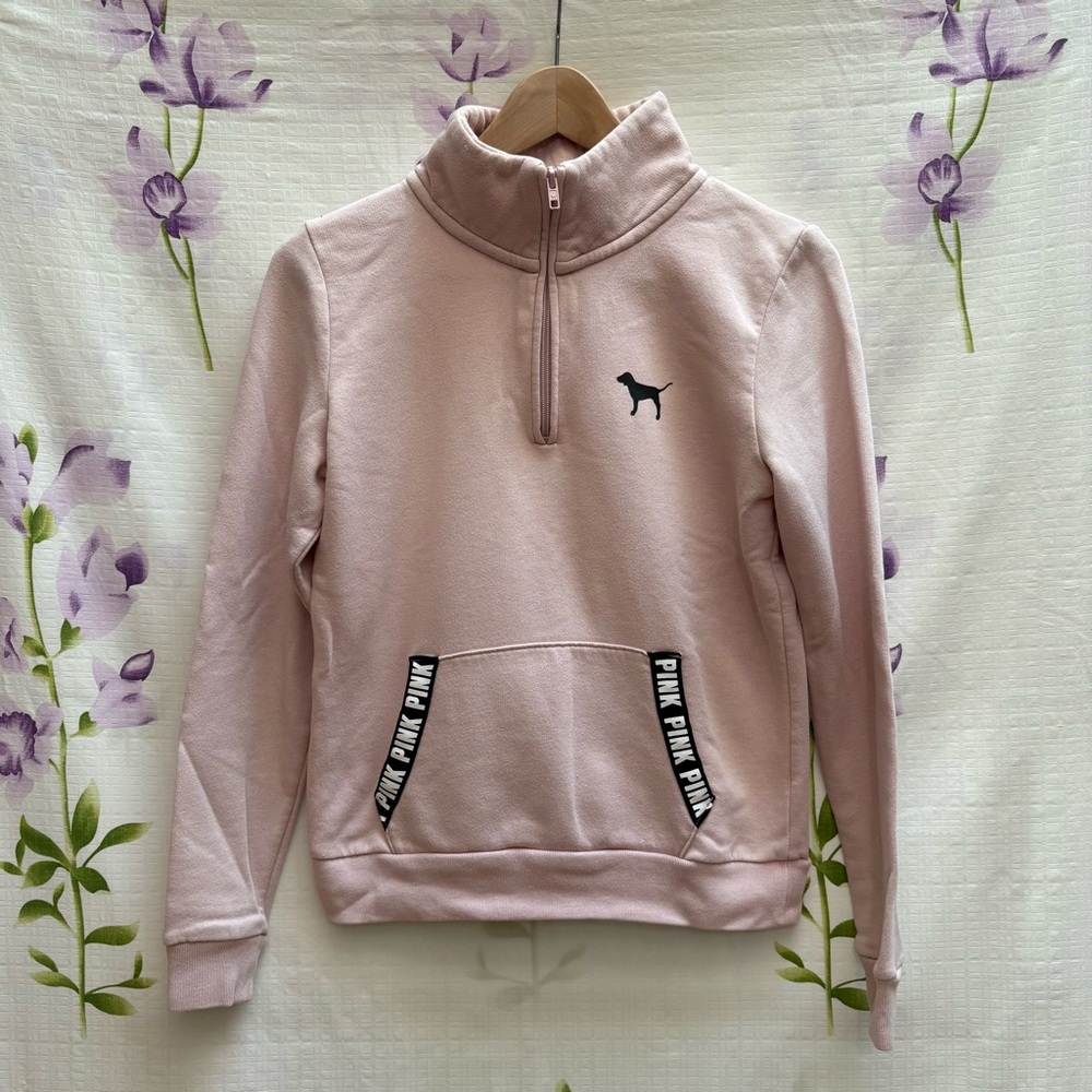 PINK Pink Logo Quarter Zip Long Sleeve Sweatshirt
